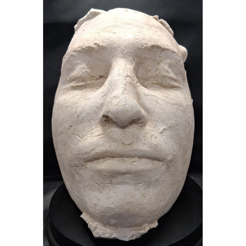 Plaster or Clay Life Mask of a Face with Closed Eyes and Neutral Expression